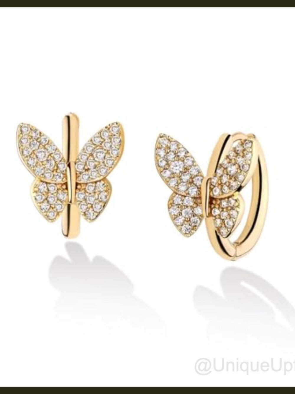 14k Gold Plated Huggie Hoop Earrings Cubic Zirconia Butterfly Small Lightweight